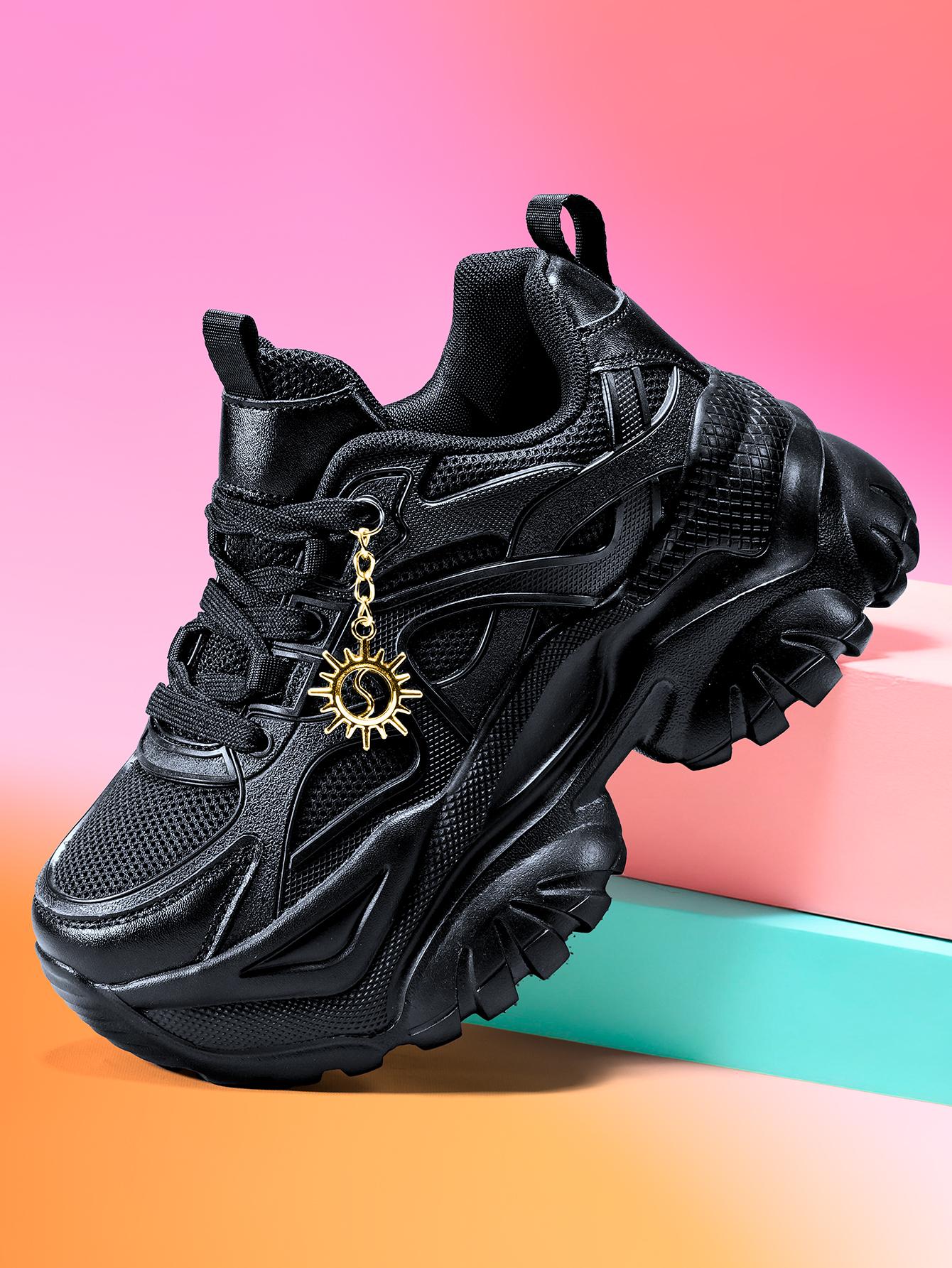 Women’s EVA thick-soled sports shoes with a 7 cm heel, detachable gold sunflower charm, all seasons