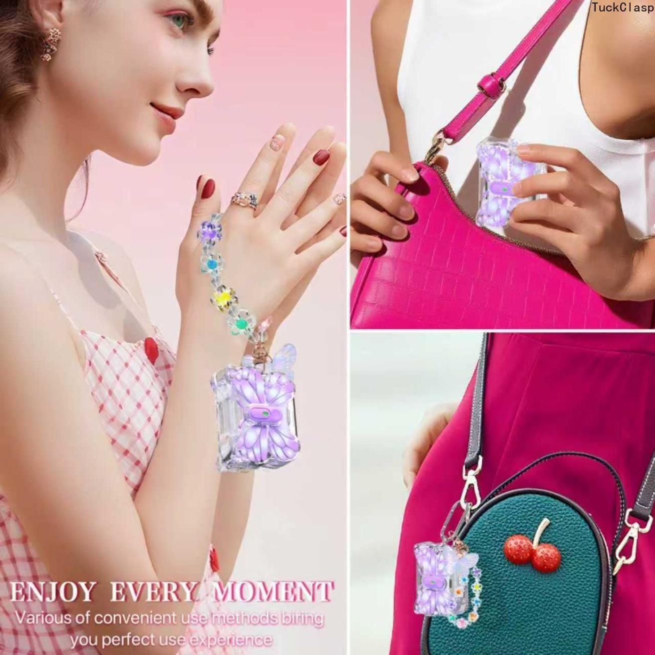 2026 New Compatible with for Airpods Pro/Pro 2 Earbud Case - Vibrant Purple Butterfly Wings, Translucent Pink TPU Soft Case with Stand, Includes Wrist Strap Hook - The Perfect Gift for Women