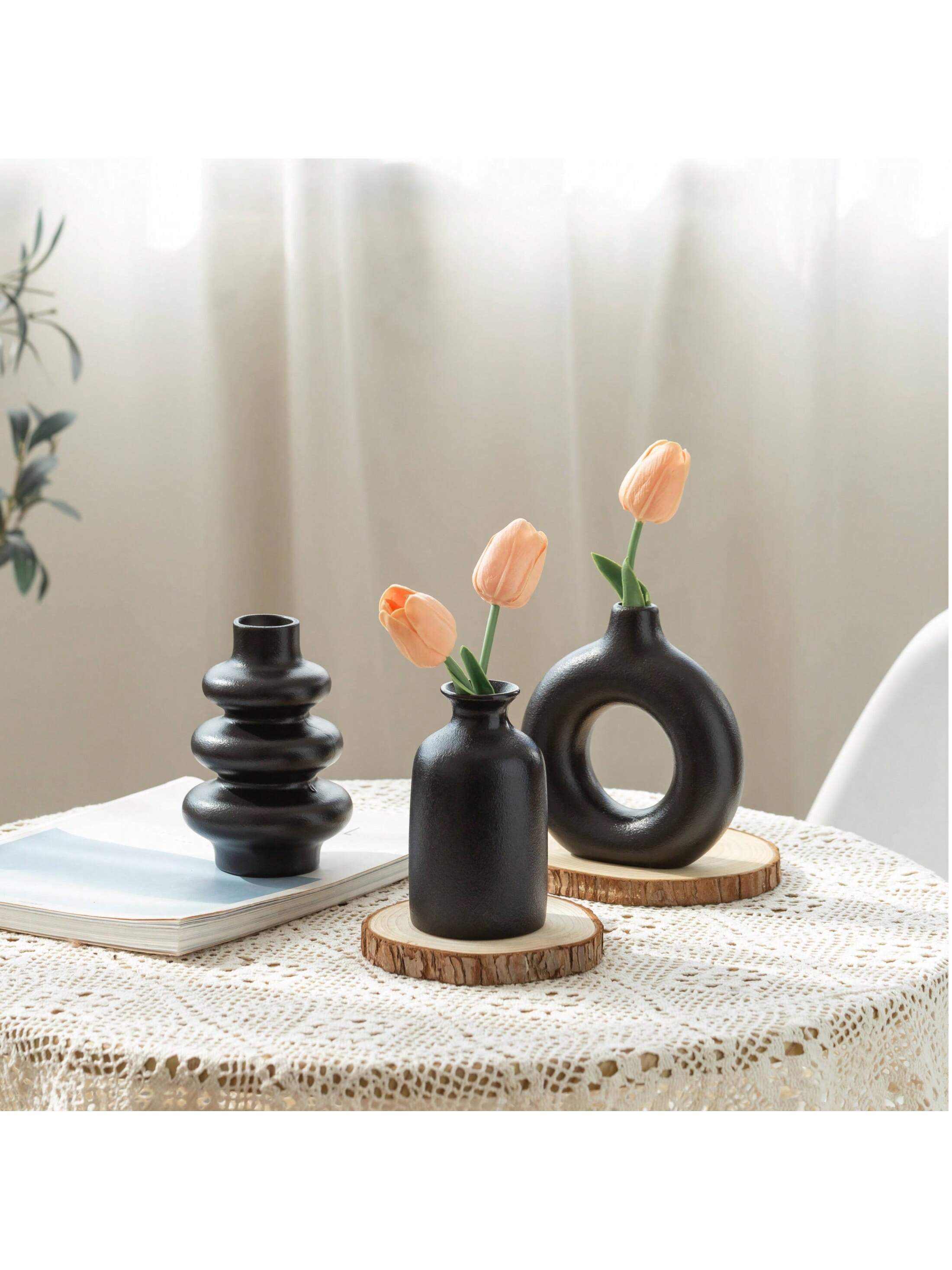 Bohemian Ceramic Flower Vase Set, Decorative Vases for Dried Flowers & Fresh Flowers, Modern Scandinavian Style, Wedding Gift Idea