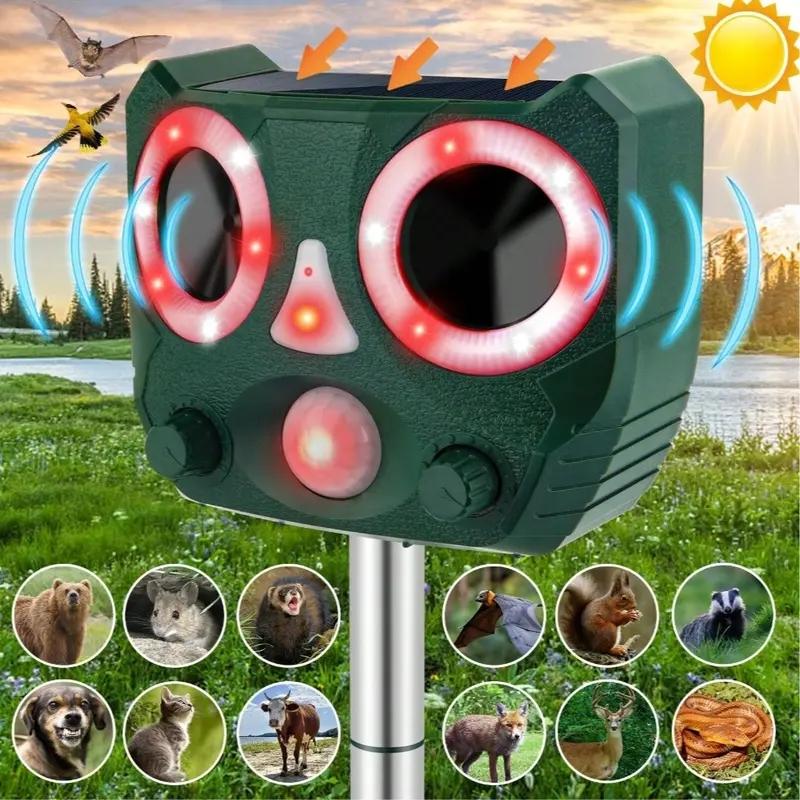 Solar-Powered Ultrasonic Animal Repeller, Rechargeable Motion Activated Outdoor Bird Deterrent, Protects From Deer Squirrels Cats Raccoons Birds