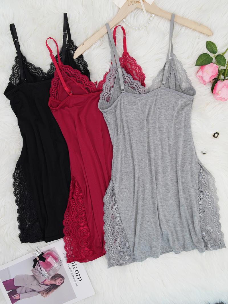 3 piece set  Lace Nightdress Wear,Womenswear Pyjamas Basic Minimalist Sleeveless pajama sets women cute pajama sets pajamas pj sets women Spaghetti Strap Nightgown Sleepwear Homewear Clothes Loungewear