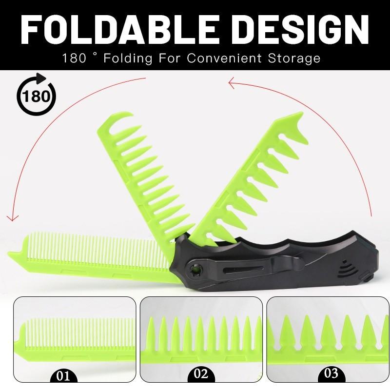 Men's Designer Folding Comb, Oil-Resistant Dual-Head Travel Pocket Brush, Ergonomic Handle, Daily Styling, Christmas & Halloween Gift