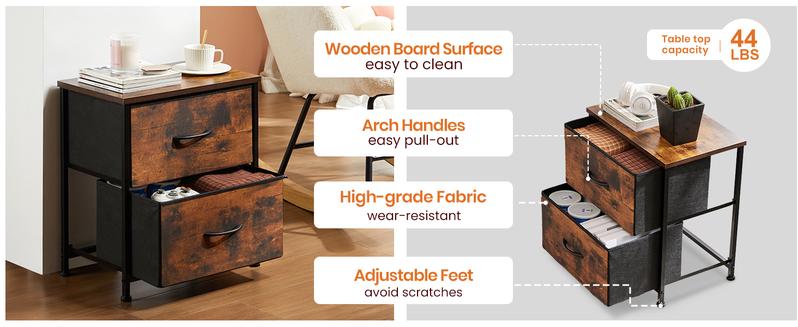 Nightstand Small Dresser with 2 Fabric Drawers Side Bedroom End Table Kids Bedside Storage Furniture for 20" Tall Night Stand for Closet, Entryway, College Dorm Nightstand Small Dresser with 2 Fabric Drawers Side Bedroom End Table Kids Bedside Storage Furniture for 20" Tall Night Stand for Closet, Entryway, College Dorm