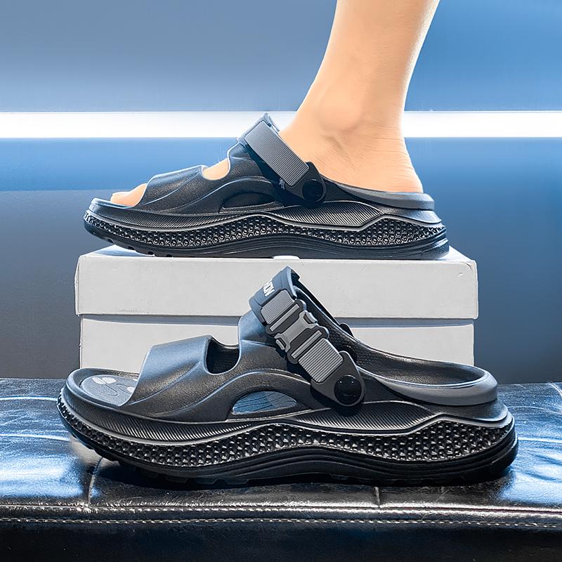 Men's Outdoor Beach Slippers, Thick Sole Height Increase Anti-Slip Eva Cushioning, One-Click Comfort Trendy Home Wear