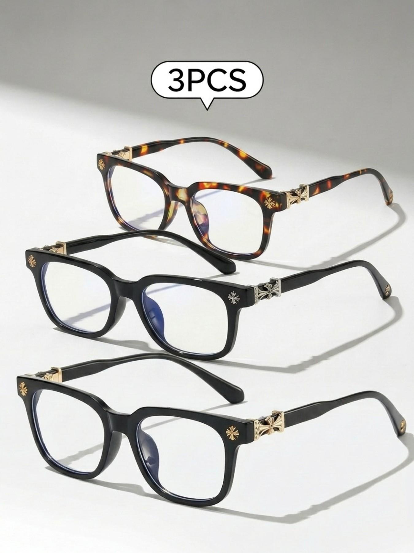 3PCS New Square Glasses, High Quality Eyewear, Unisex, Stylish Light Luxury Elegant Artsy Business Style Frames, Multiple Styles Available, Perfect Gift for Him, Suitable for Daily Wear and Decorative Photography Glasses, Square Frame Eyeglasses