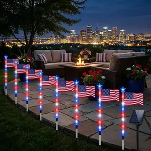 8-In-1 American Flag Solar Stake Lights With 8 Adjustable Lighting Modes, Red White Blue LED Design, Suitable For Independence Day & Memorial Day Yard, Garden And Pathway Landscape Decor