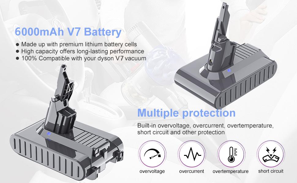 Upgraded 6.0Ah V7 SV11 Battery 229687 Replacement for Dyson V7 Animal/Trigger/Motorhead Pro/Car+Boat/SV11 V7 Battery Replacement Handheld Cordless Vacuum Cleaner 21.6v Li-ion 6 Cell 229687 Battery