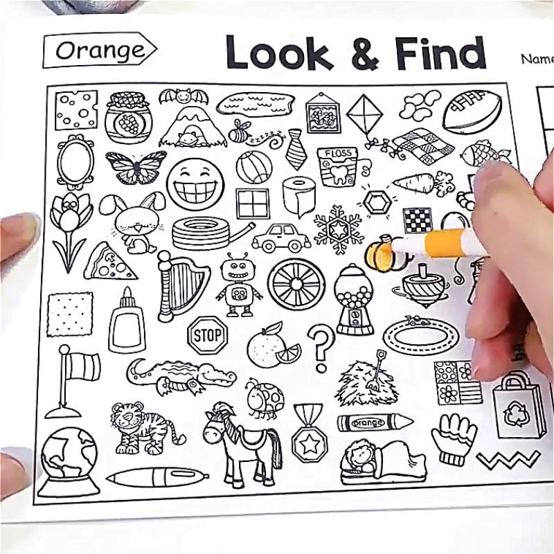 Look and Find Book for Kids, Fun Coloring and Drawing Activity Book, Quiet Time Picture Book, Unisex Art Workbook