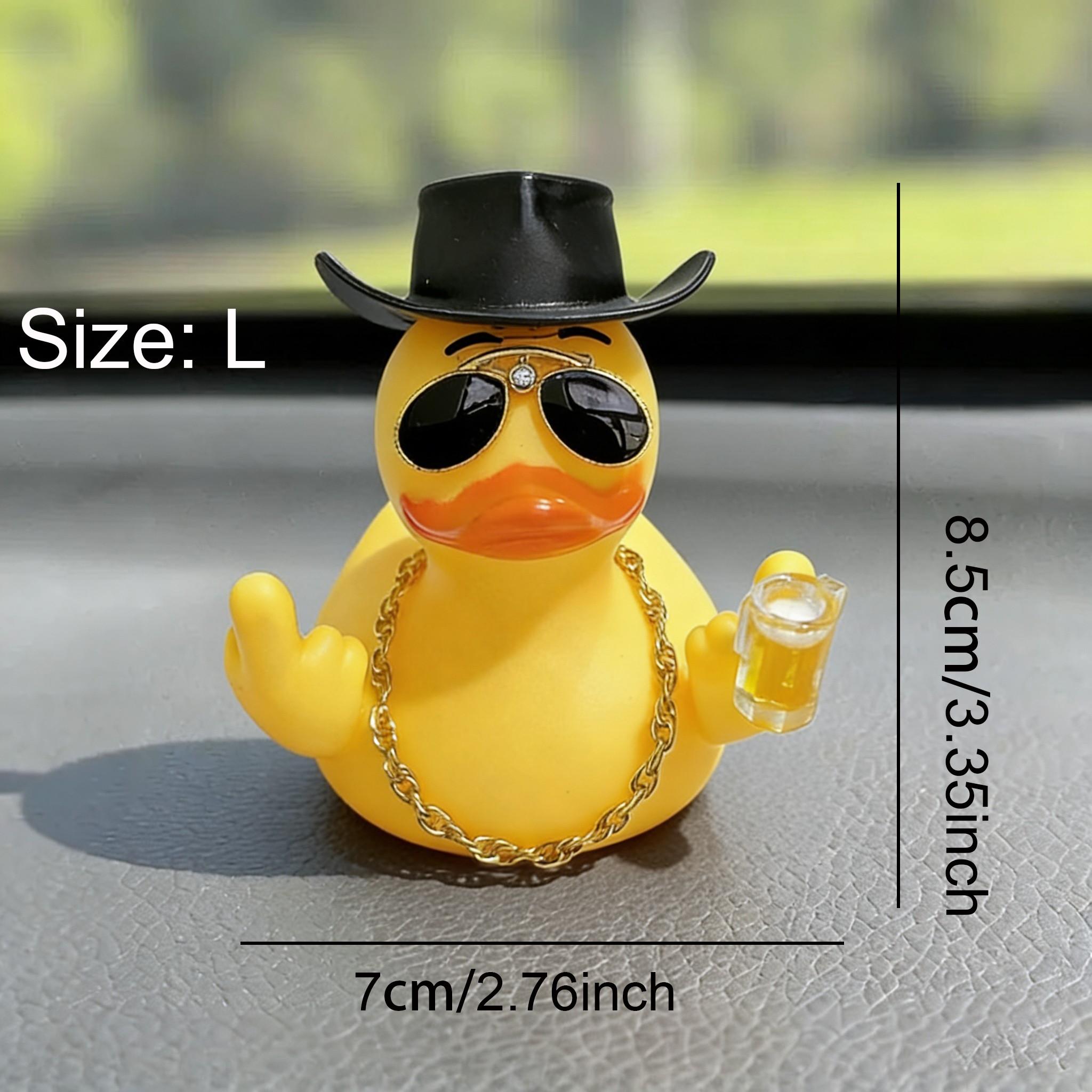 1pc Cool Rubber Duck Car Dashboard Decoration, Cute Yellow Duck with Hat Sunglasses Chain Beer Mug, Funny Car Interior Ornaments for Men Women, Novelty Auto Dashboard Decor Gifts for Car Lovers