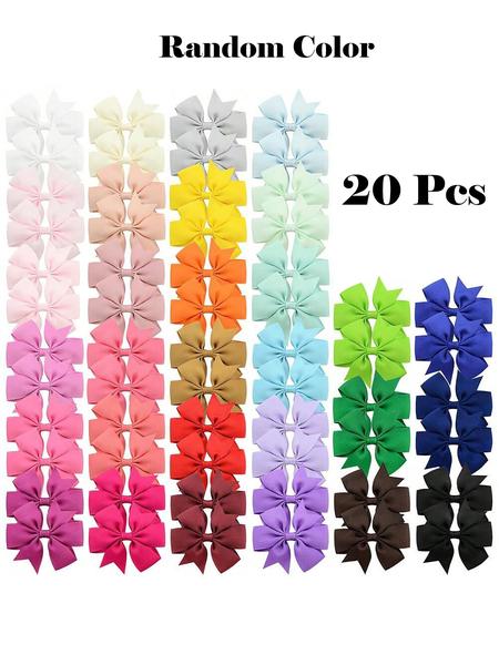 Random Color Bow Decor Hair Clip Set (20pcs), Cute Colorful Hair Accessories for Girls, Simple Style Plain Color Hair Clip for Daily Use