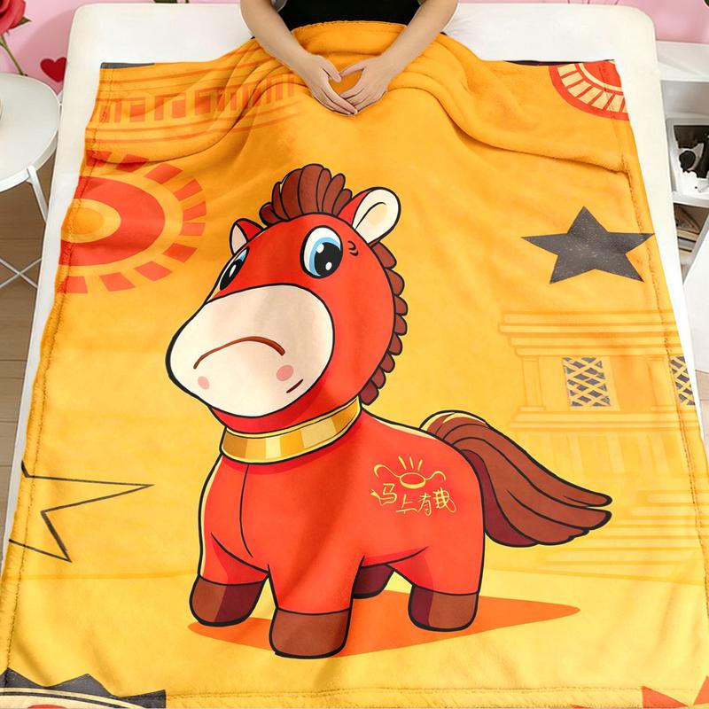 Cry Horse Theme Blanket, High-Weight Flannel Fabric, Soft and Warm, Anti-Wrinkle, Easy Clean, Perfect Gift for Friends and Lovers, Happy Blanket Gifts