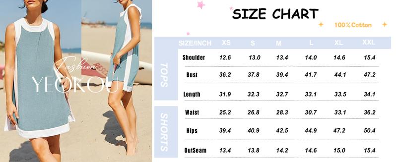 Yeokou Women's 2 Piece Sets Casual Color Block Crewneck Short Sleeve Pullover Tops Matching Shorts with Pockets