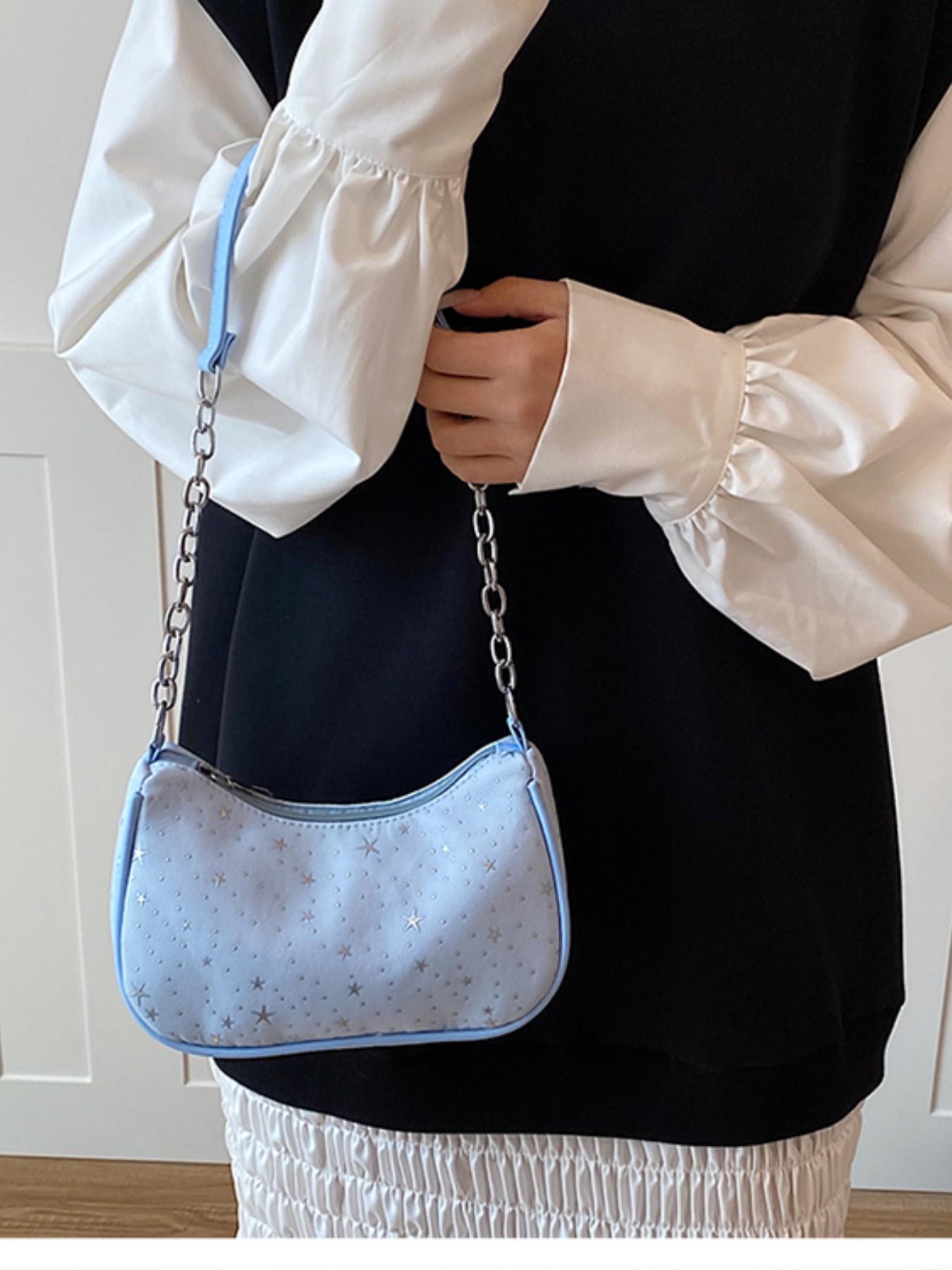 Gentle Star Print Underarm Bag, Adjustable Drawstring Handle, Spring Summer Commuter Shoulder Bag, Trending 2026 Fashion Accessory