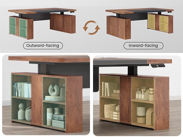 SEDETA 63" Executive Standing Desk with Storage, Executive Height Adjustable Desk with Power Outlets, Large Computer Office Desk with Privacy Panel for Home Office