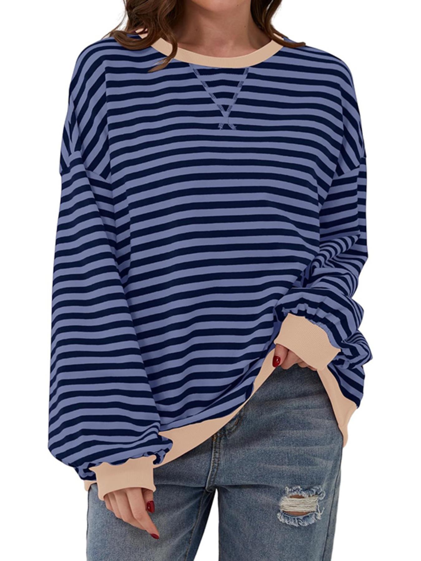 Women's Loose-Fit Casual Colorblock Striped Long Sleeve Pullover Hoodie, Fashionable All-Season Wear, Stylish Daily, Womenswear