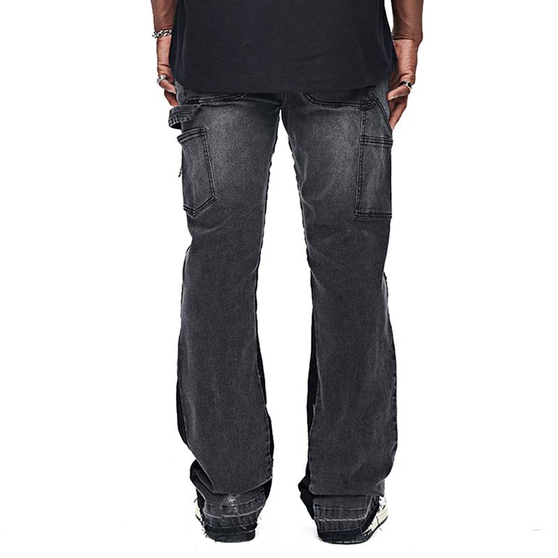 GINGTTO Men's Stacked Flared Jeans Bootcut Patchwork Streetwear Denim Pants
