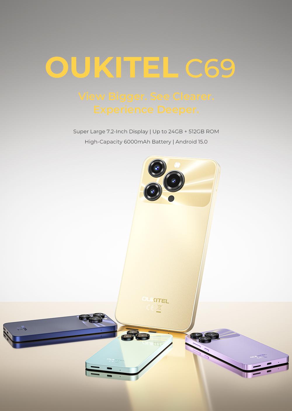 OUKITEL C69 Cell Phone Unlocked，7.2''HD + 120Hz Display，24GB(8+