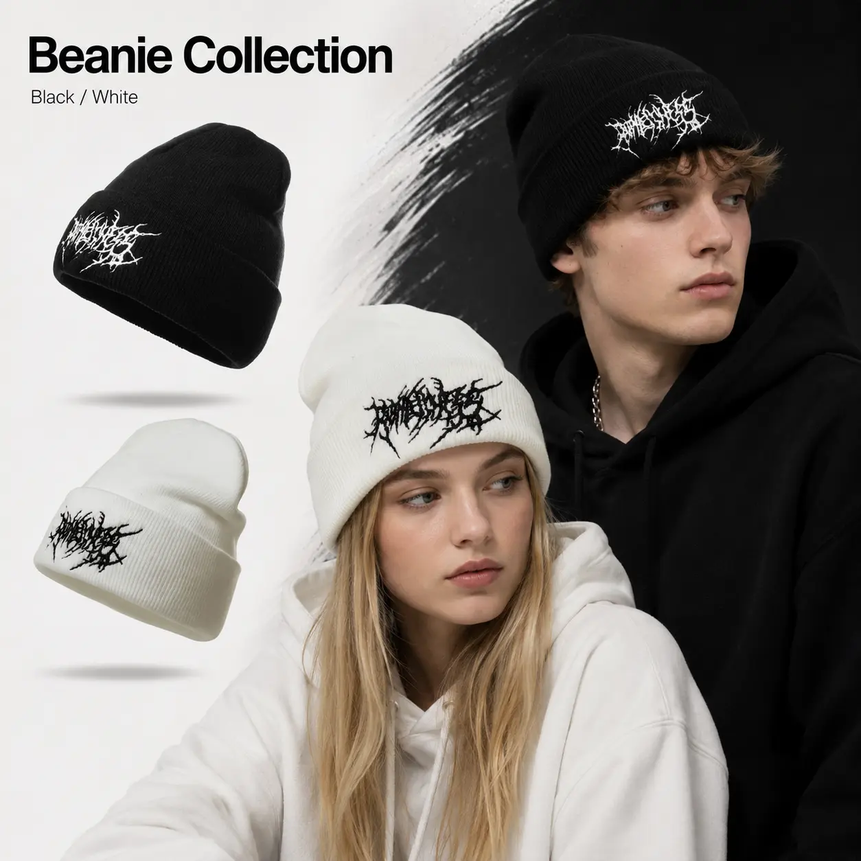 Cyber Sigilism Y2K Embroidered Gothic Beanie, Graphic Cuffed Knit Hat, Unisex Alt Streetwear Back to School