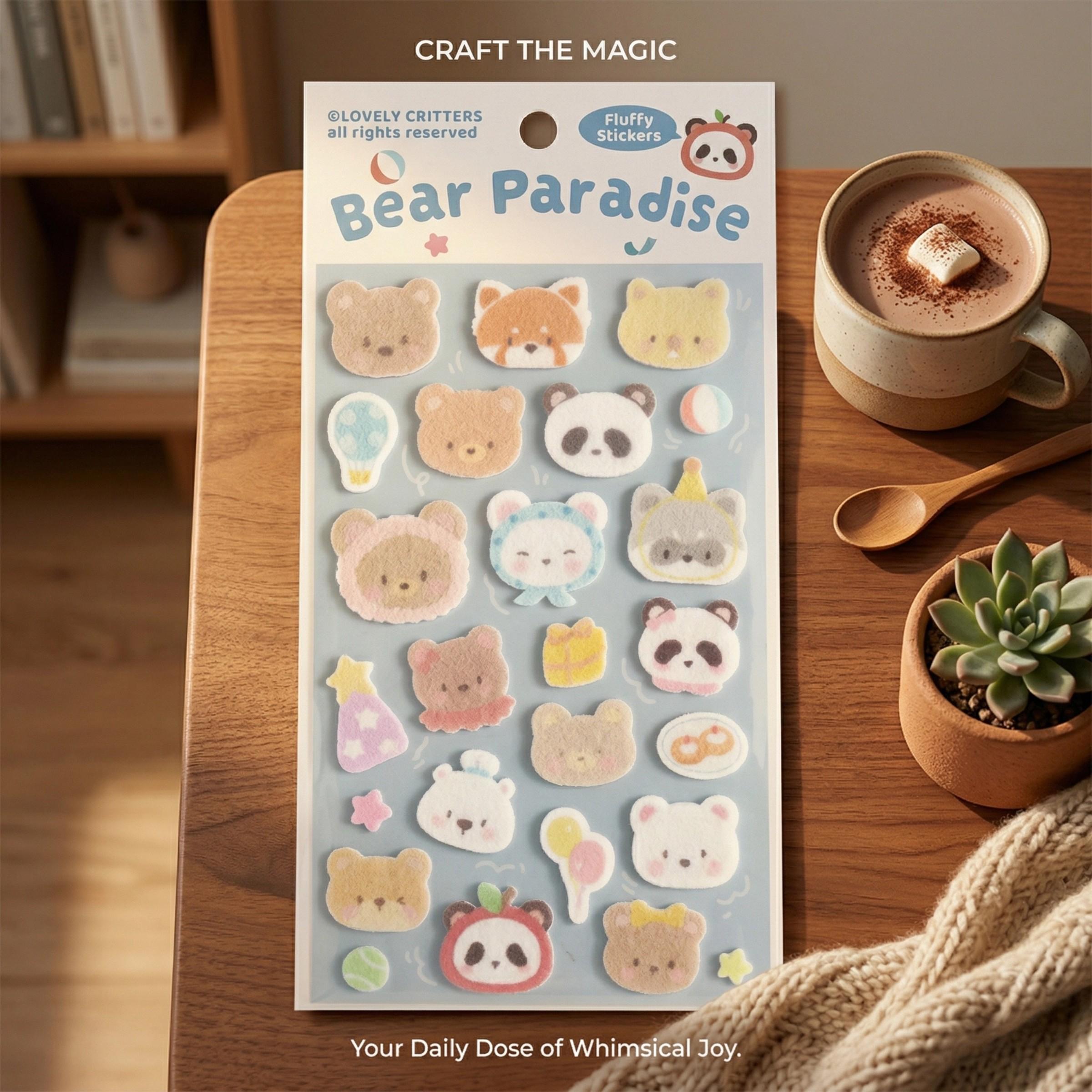 Cartoon Bear Play Mat Felt Stickers, High-Quality Embossed Decals for Scrapbooks, Notebooks, Phone & Tablet Decorations