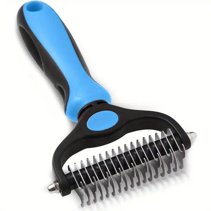Professional Deshedding Brush for Dogs & Cats – Double-Sided Undercoat Rake with Stainless Steel Teeth – Reduces Shedding & Mats – Gentle Dematting Tool for Long-Haired Pets