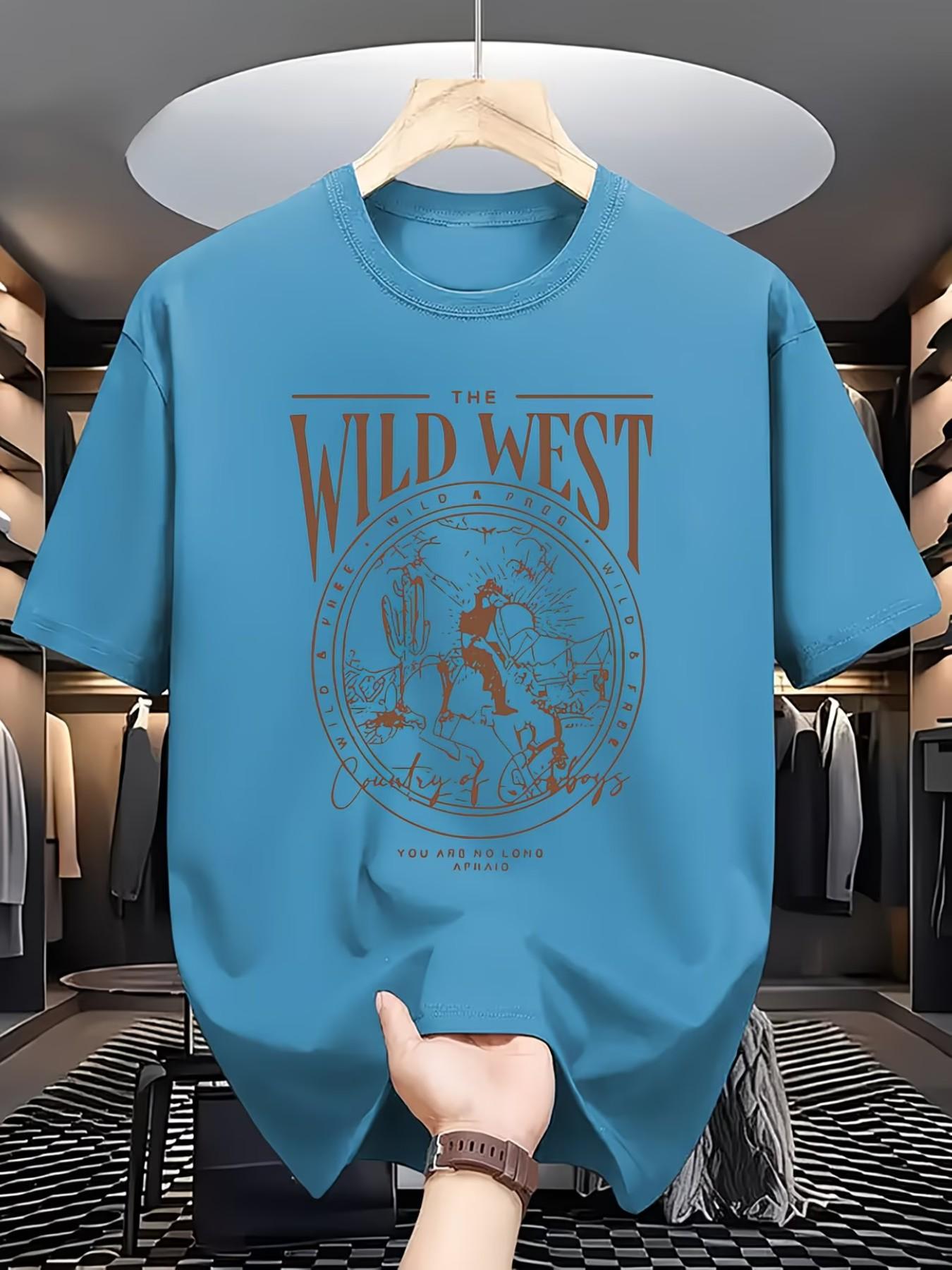 Men's Summer Casual Western Cowboy Retro Pattern High-Quality Fitted Fashion T-Shirt, Perfect for Summer, Essential for All Seasons