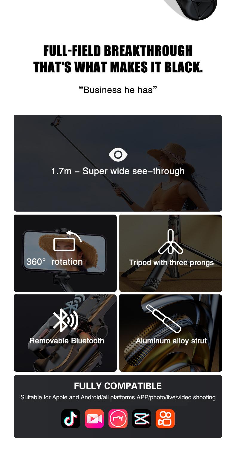 Selfie Stick Tripod , 45" Selfie Sticks with Wireless Remote, Portable Phone Tripod Compatible with 4''-7'' iPhone/Android Smartphones Selfie Stick for Travel Video Record Vlog,tiktok