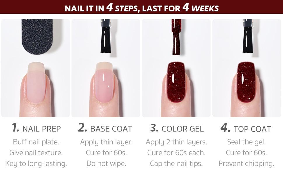 GAOY Red Collection Gel Nail Polish Set, 6 Colors Burgundy Cherry Dark Red Jelly Glitter Soak Off UV Light Cure Gel Polish Kit for Salon and Nail Art DIY at Home