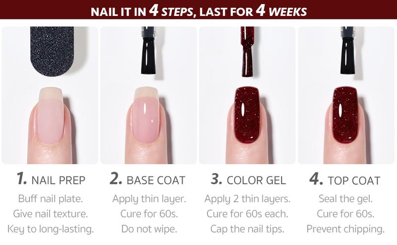 GAOY Red Collection Gel Nail Polish Set, 6 Colors Burgundy Cherry Dark Red Jelly Glitter Soak Off UV Light Cure Gel Polish Kit for Salon and Nail Art DIY at Home