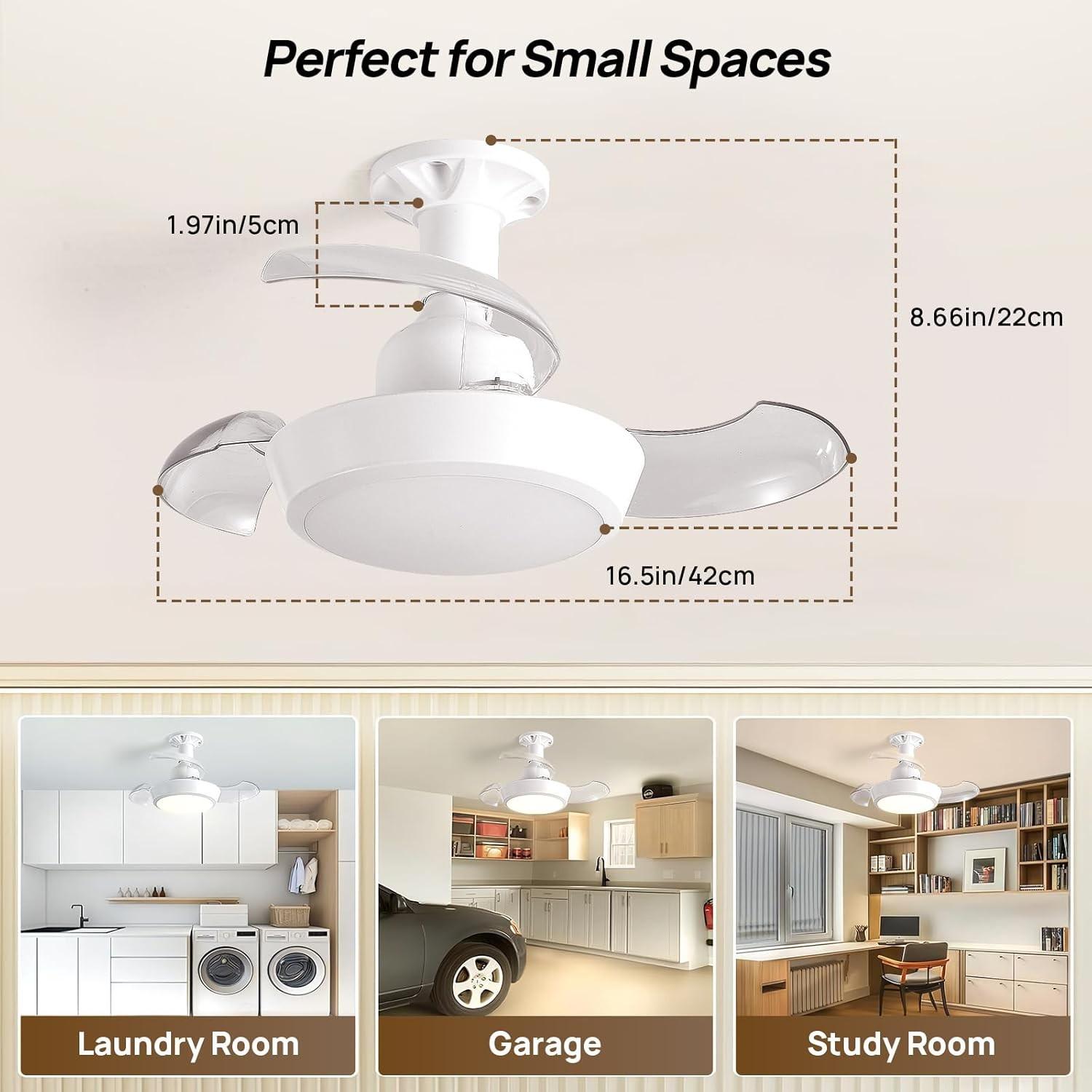 Socket Fan Light with Remote Control, E27 Socket Retractable Ceiling Fan Light, Ultra-Quiet Dc Motor, Dimmable LED, Flush MounSocket Fan Light E27 Fan Light Retractable Ceiling Fan Light Invisible Blades Ultra Quiet DC Motor Dimmable LED Flush Mountt