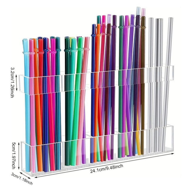 9.5 Inch Acrylic Straw Holder for Cabinet Doors, Reusable Adjustable Two-Piece Straw Organizer, Strong Adhesive Strip, Transparent Kitchen Storage
