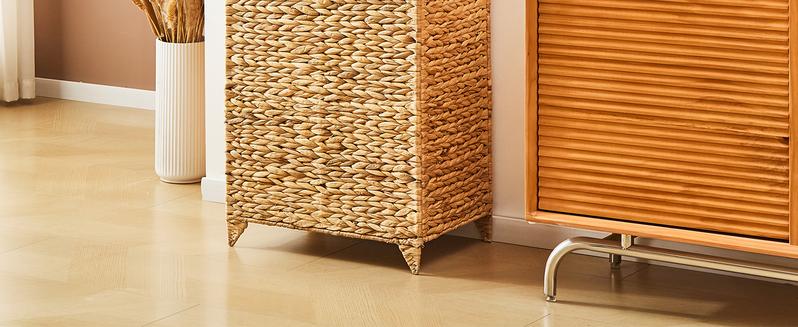 Handwoven Laundry Hamper with Lid, Natural Water Hyacinth Heightened Feet Laundry Basket, Wicker Clothes Hamper with Removable Liner Bag, Clothes storage, Handmade Laundry (229)