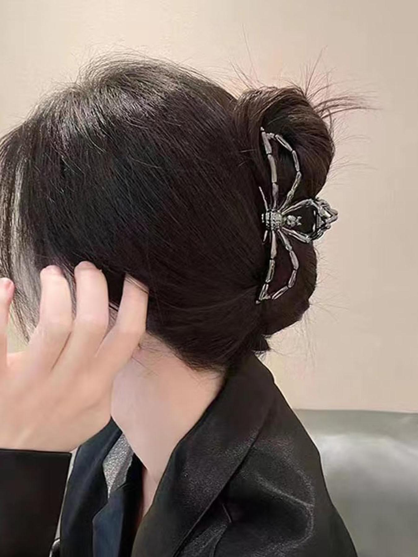 Spider Metal Hair Clip, 1pcs Gunmetal Spider Hair Claw Clip, Punk & Y2K-Style Hair Accessories, Decorative Hair Clips for Thin Hair