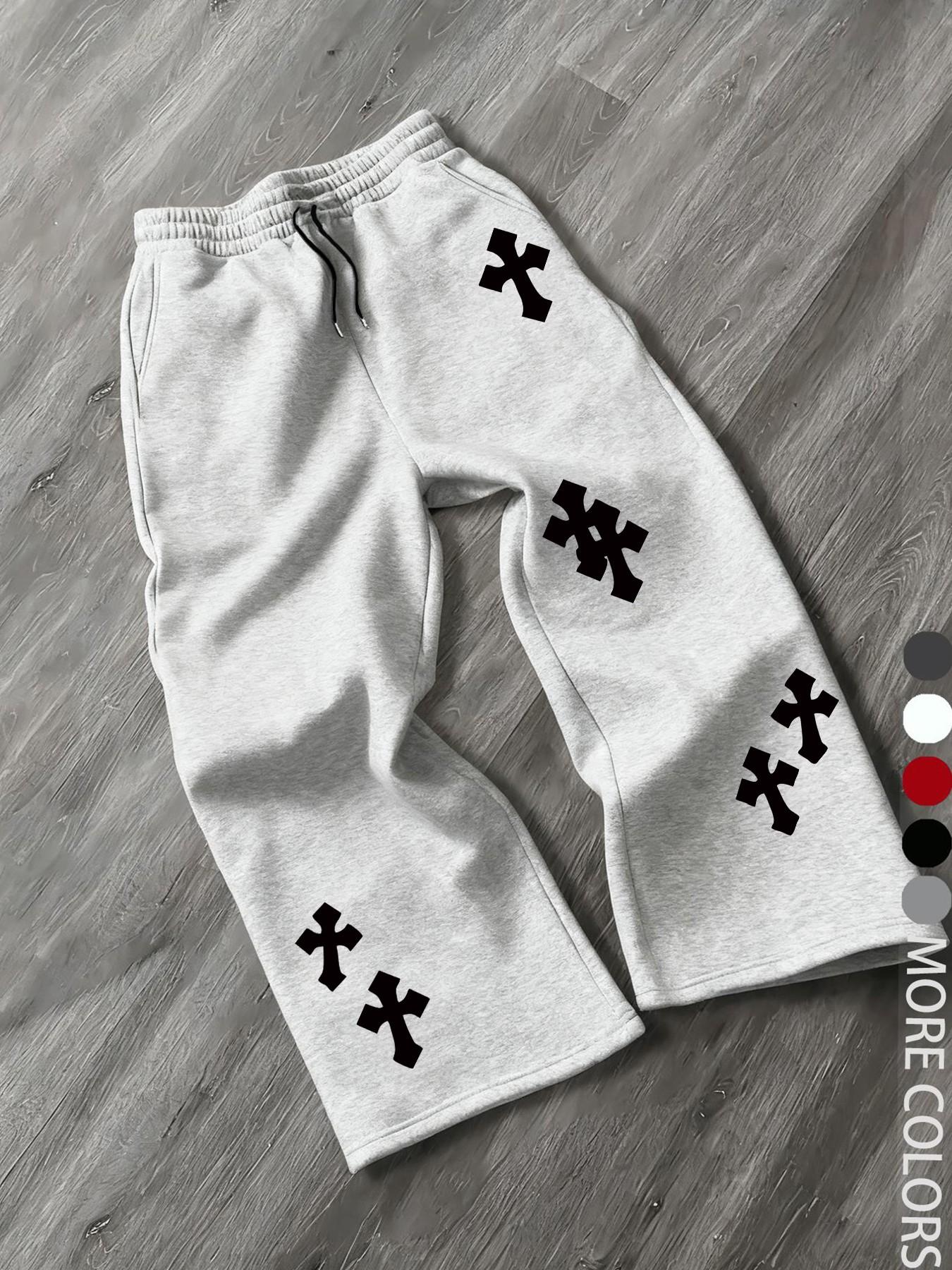 Men's Casual Street Style Cross Print Jogger Pants, Loose Fit Woven Fabric, Fall & Winter Fashion, Trendy for Men