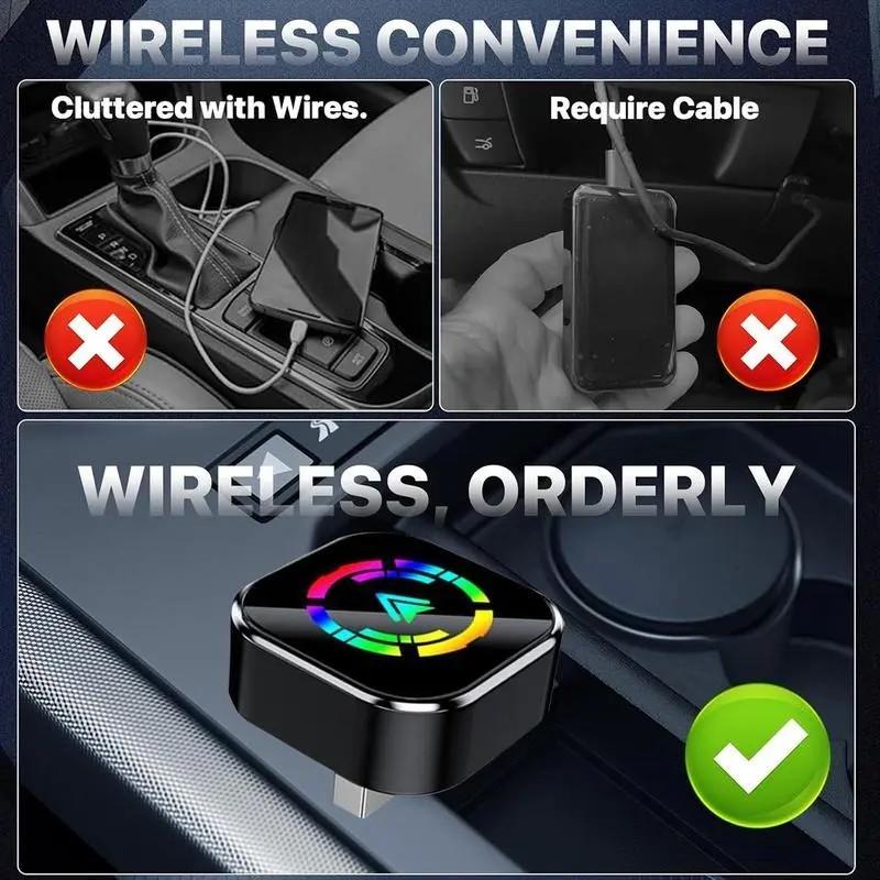 2026 Wireless Carplay Adapter for iPhone/android, Quick Connect, Hands-Free Calling, Bluetooth-compatible Dongle with Charger