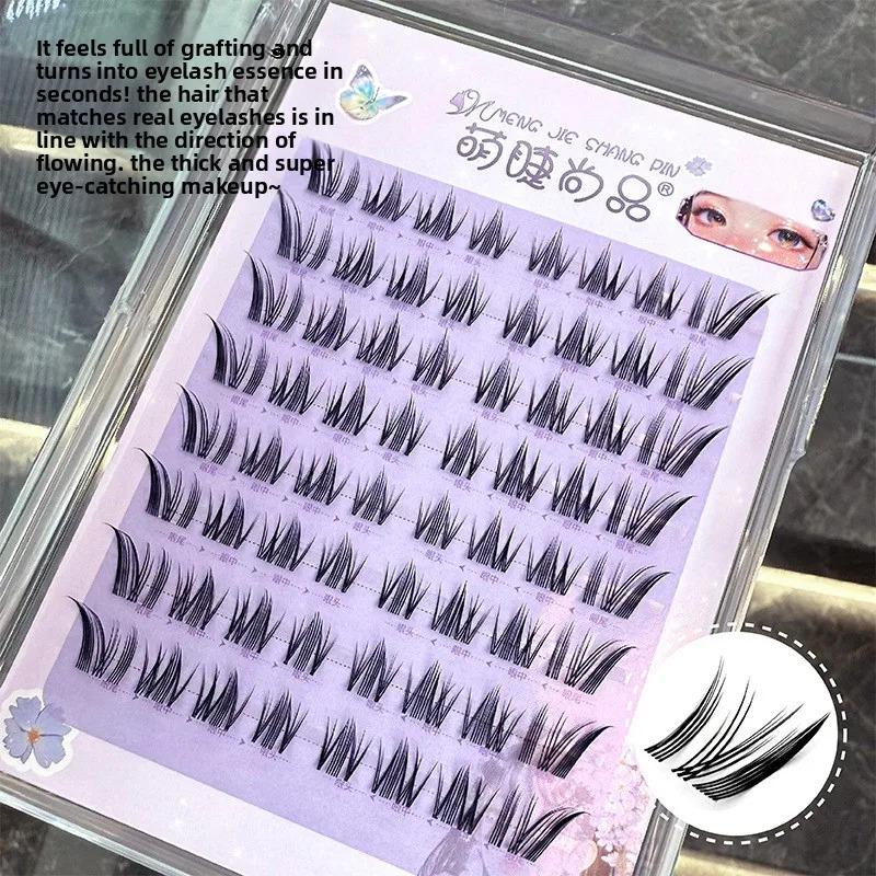 No Glue Self-Adhesive False Eyelashes - Dramatic Volume Natural Wispy Winged Fox Eye Manga Style Fluffy Cat Eye Lashes 7-12mm