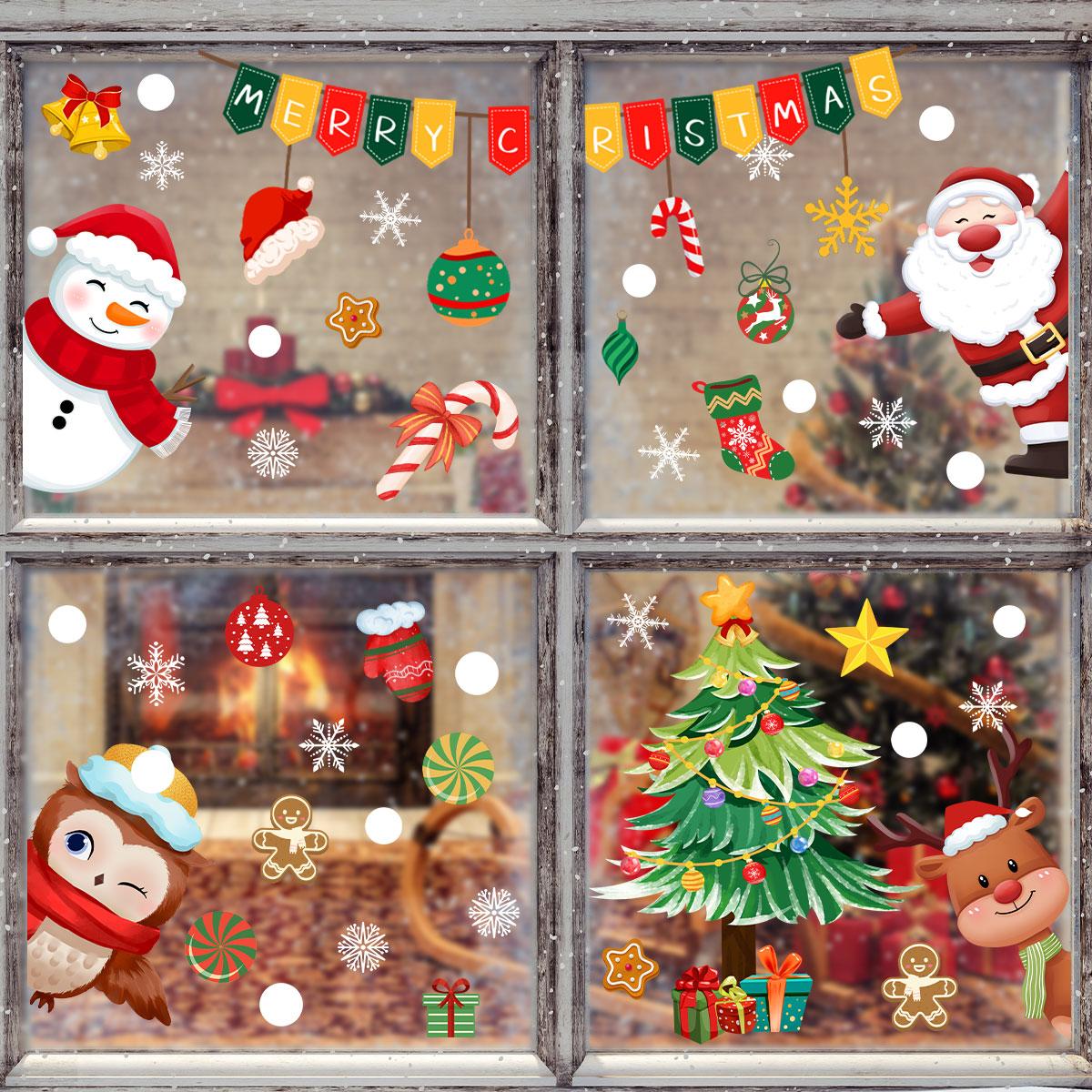 A set (20*30cm*4pcs) of Christmas window decorations with Christmas elements, 2D flat static stickers, holiday decoration background window stickers (DJ3071)