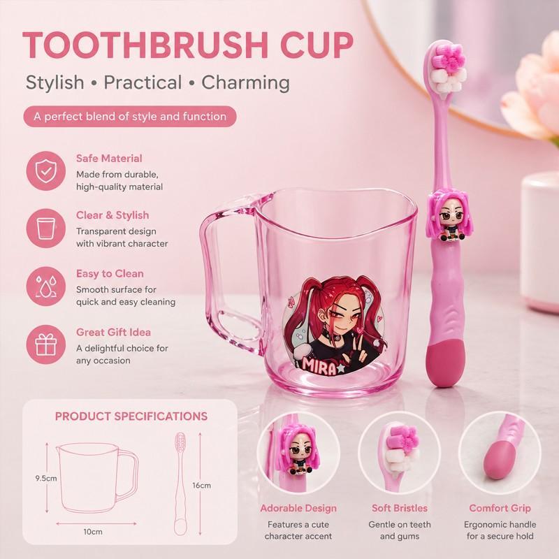 Cute Cartoon Character Toothbrush Cup Set, Acrylic Plastic Bathroom Water Cup, Soft Bristle Toothbrush, Fun Fashion Gift for Kids, Bathroom Accessory