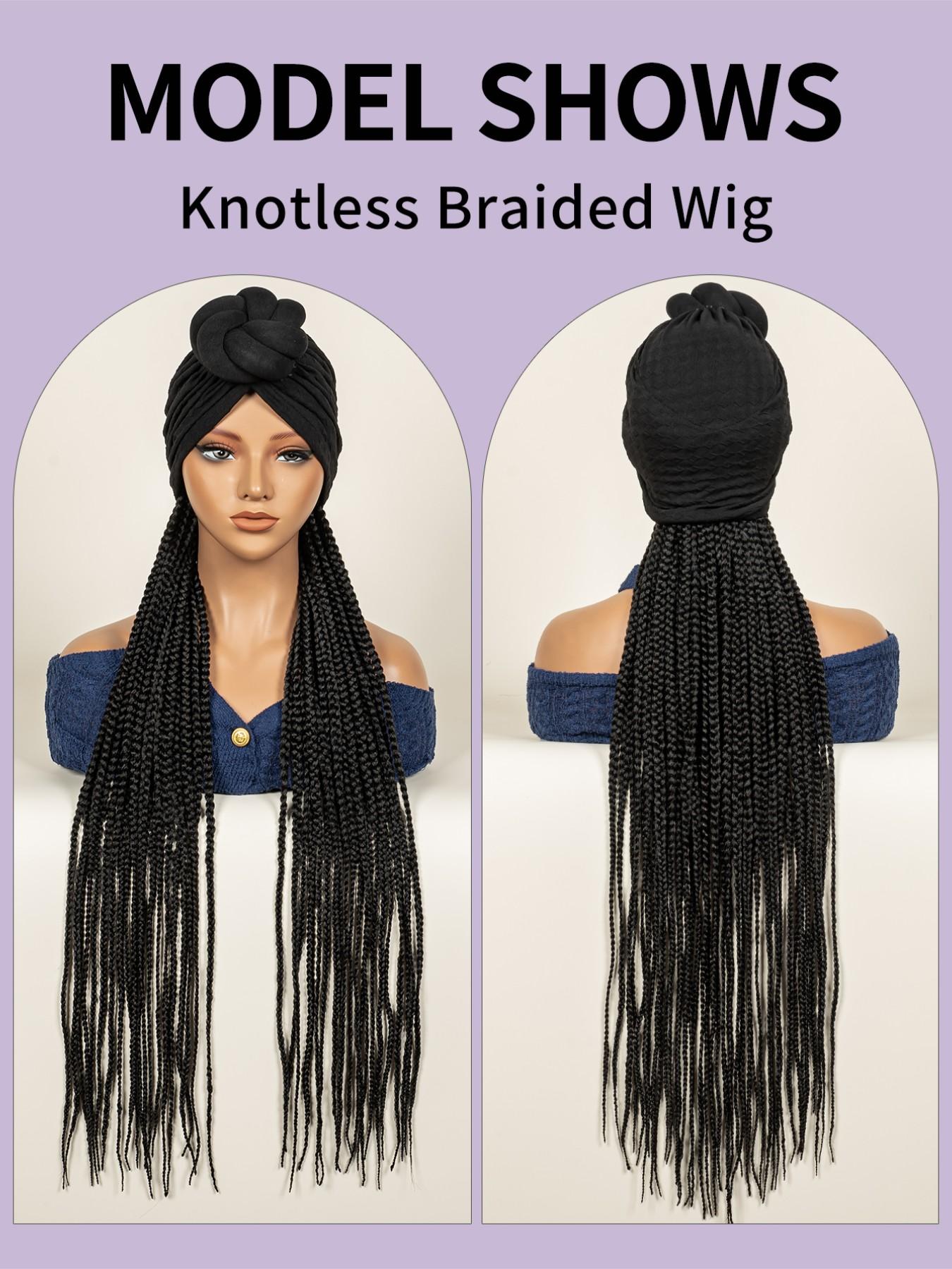 Turban Braided Wig, 30 Inch Extra Long Box Braid Headband Wig, No Glue No Lace, Natural Looking Braids Wig for Daily & Party Use