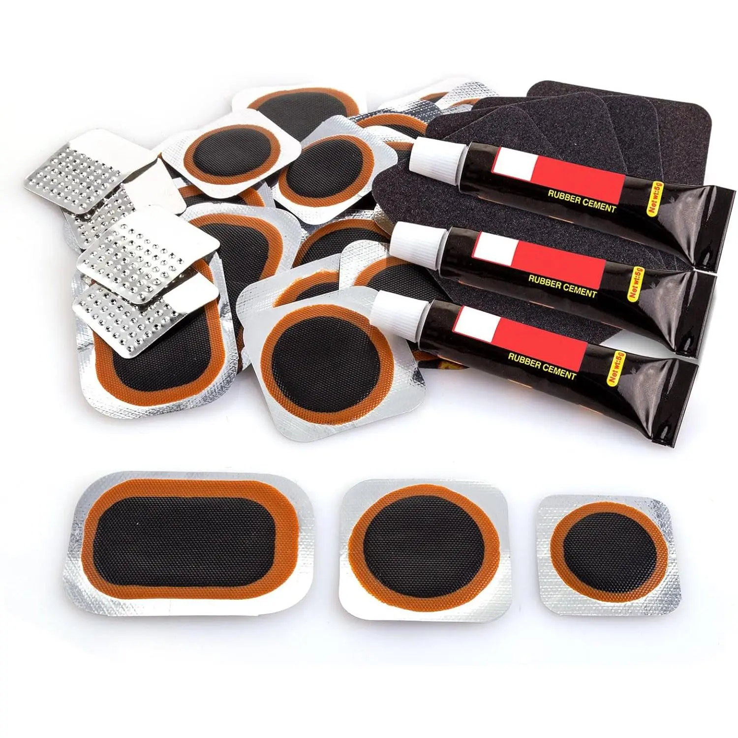 24PCS Bike Tire Repair Kit, Portable Bicycle Inner Tube Puncture Patch Kit with Vulcanizing Patches Rasp, for Cycling Motorcycle BMX ATVs Inflatable Rubber