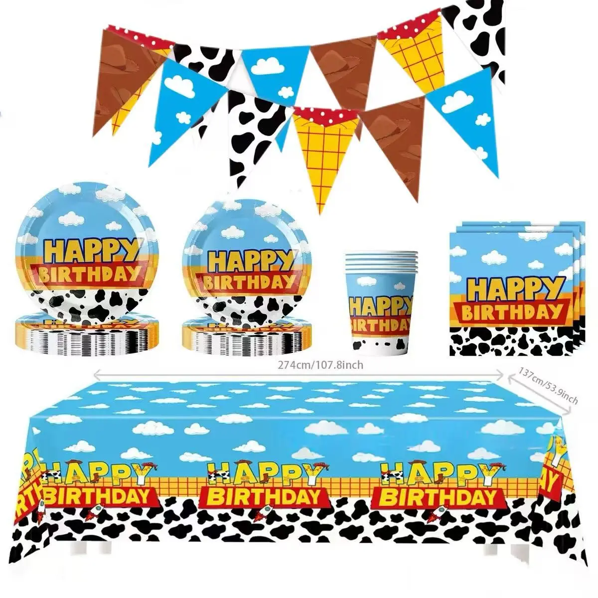 Blue Sky Clouds Themed Disposable Plates Napkins Cups, 10-Person Party Supplies Set, Ideal for Birthdays Weddings Picnics