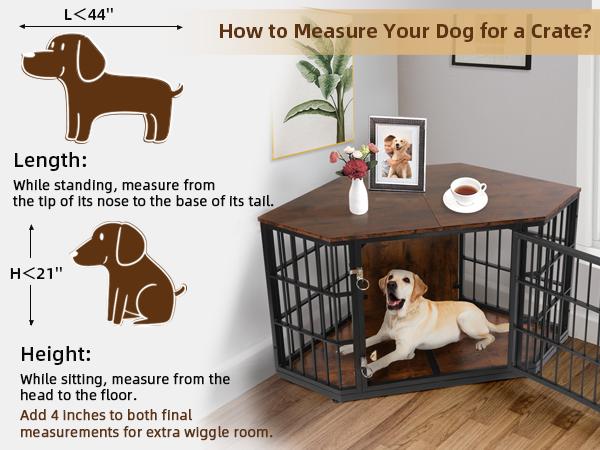52 Inch Dog Crate Furniture Corner, Wooden Dog Kennel Furniture, End Table Dog Crate for Large Dogs, Indoor Pet Crates Corner Side Table for Dogs, Wide Top Perfect for Limited Room