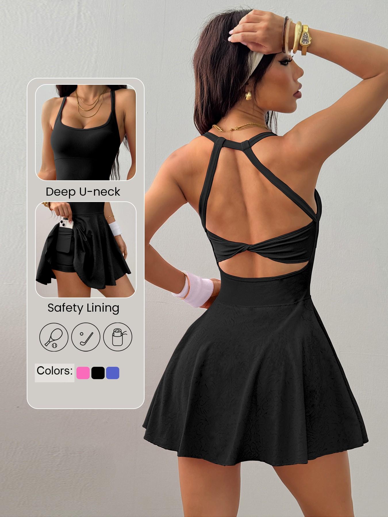 Keren Spring Summer New Arrival, Seamless Knot Back Workout Tennis Dress, Sporty One-Piece, High Elasticity, Breathable, Perfect for Sports & Daily Wear Keren Spring Summer New Arrival, Seamless Knot Back Workout Tennis Dress, Sporty One-Piece, High Elasticity, Breathable, Perfect for Sports & Daily Wear