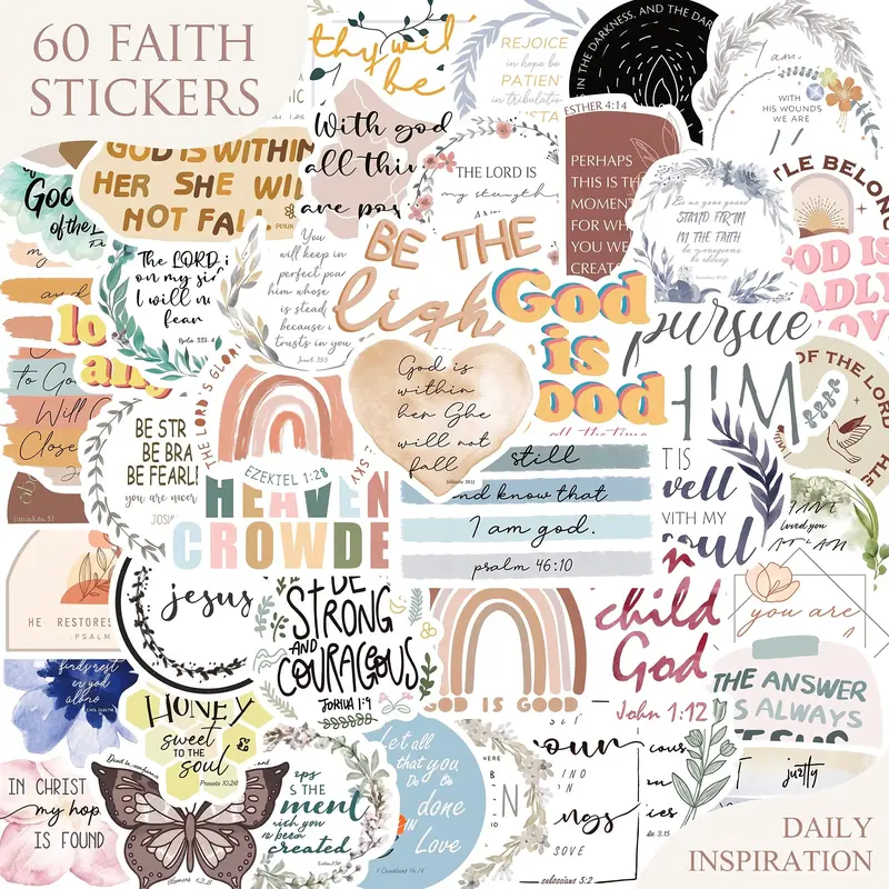 Christian Bible Verse Sticker, 50pcs/set Scripture Inspiring Journaling & Religious Study Decals, Waterproof Self Adhesive Decor Paper, Waterproof Durable Sticker Packs, Adhesive Stickers