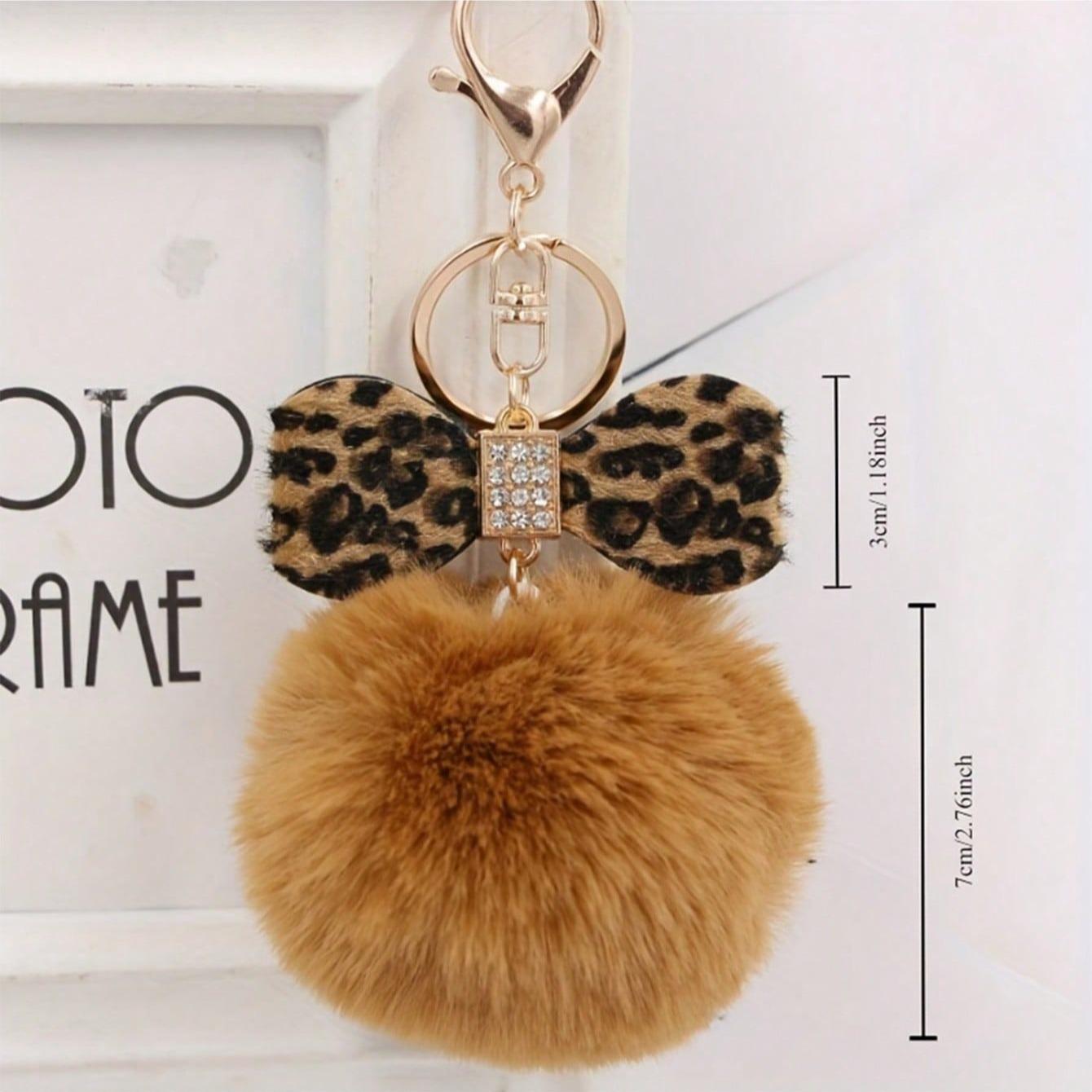 Boho Style Polyester Material Leopard Print Pattern Bow Keychain with Pendant, Practical Hanging Decoration for Backpacks, Cars, Wallets, Fashionable Key Ring Accessory
