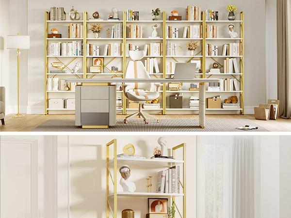 Yitahome Tall 6 Tier Bookcase, Modern Gold Book Shelf, Open Display Storage Rack Shelves for Living Room/Bedroom/Home/Office/Kitchen, Holder Organizer for Books/Movies