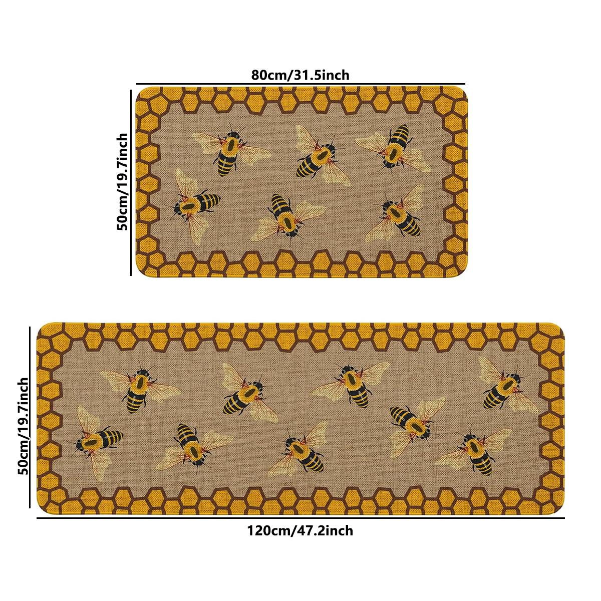 Geometric Bee Pattern Kitchen Runner Rug Set, Square Printed Carpet for Living Room Sofa Bedside, Home Decor, Multiple Sizes Available, Washable Rugs