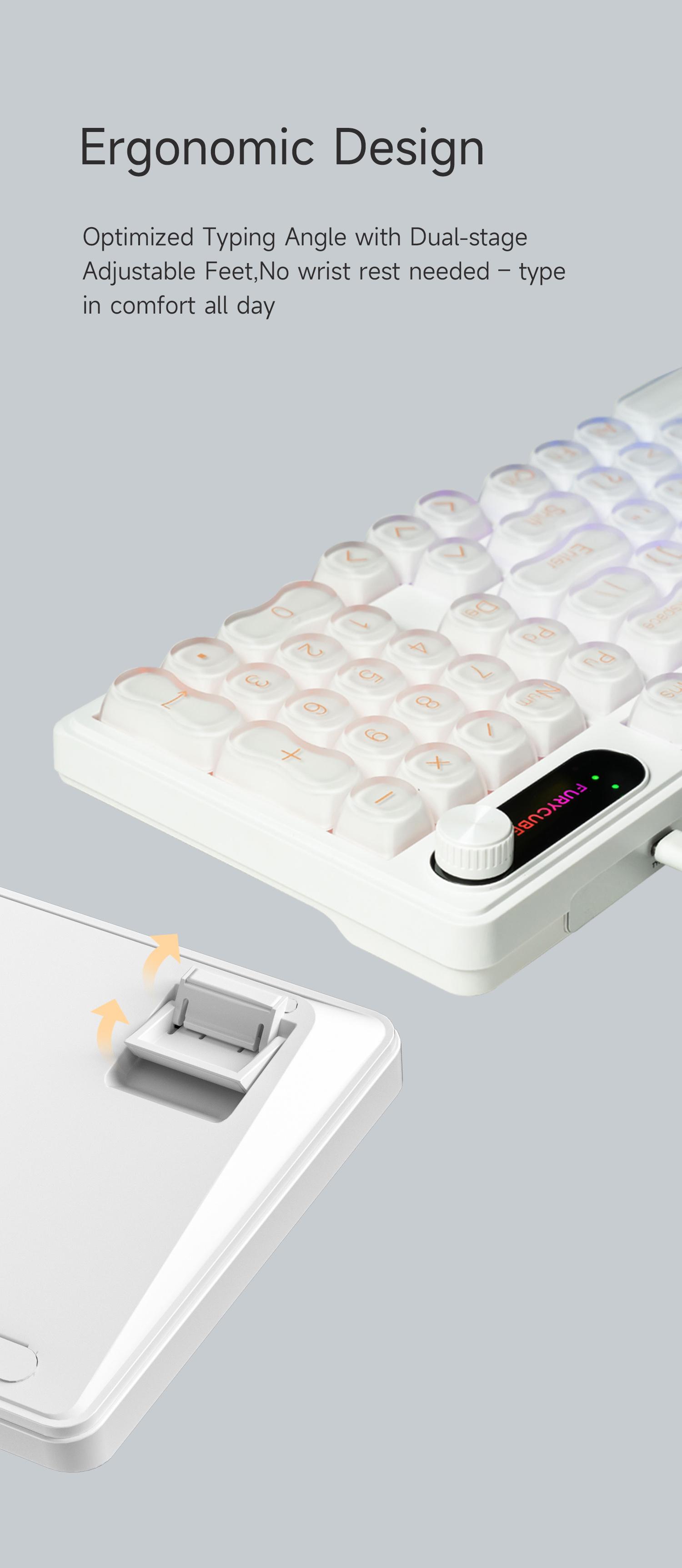 FURYCUBE IP98 Foudation Keyboard, 98 keys with Knob Transparent Keycaps Tri-Mode BT/2.4GHz/USB-C Cute Classic Keyboard with Number Pad, Media Knob Custom Mechanical Feel Keyboard, RGB Backlit Work/Office/Gaming Silent Keyboard, Budget Gift