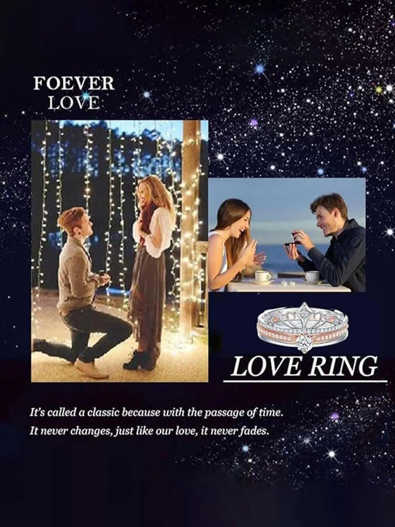 Firework Castle Ring - Princess Sparkling Crown Ring. Double Layer 2-in-1 Adjustable Rose Gold. Luxury versatile engagement ring, delicate jewelry gift for wife, girlfriend, mom. Ideal Mother’s Day & anniversary gift. Elegant, sparkling & daily wearable.
