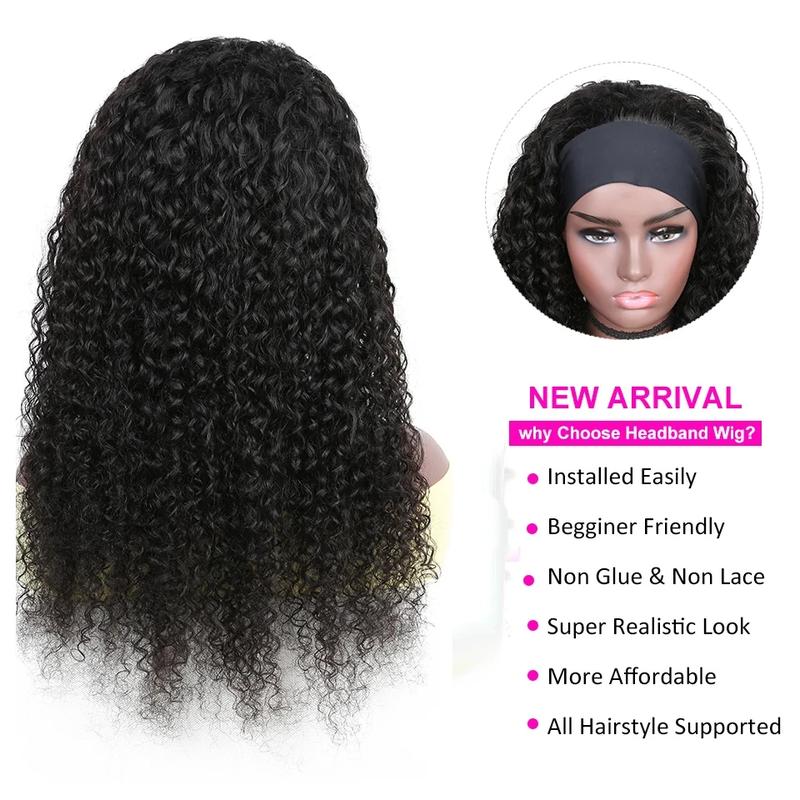 Bling Hair 180% Density Headband Wig Human Hair Kinky Curly No Glue Full Machine Made Brazilian Remy Human Hair Wigs For Women Glueless Design