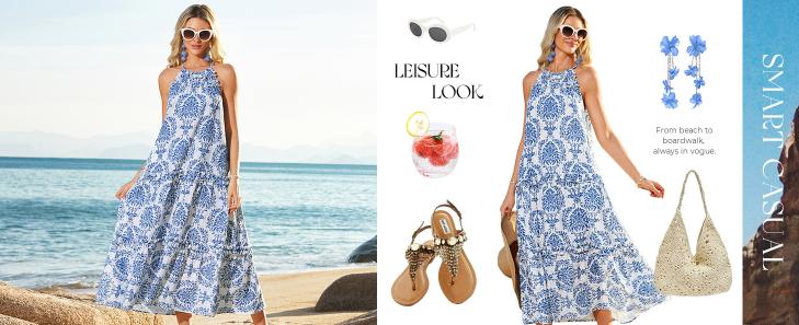 【Valentine's Day Limited】【Runs Large | Size Down】GRACE KARIN Women's Maxi Boho Dress Casual Summer Loose Long Floral Sundresses Flowy Halter Tiered Beach Vacation Outfits